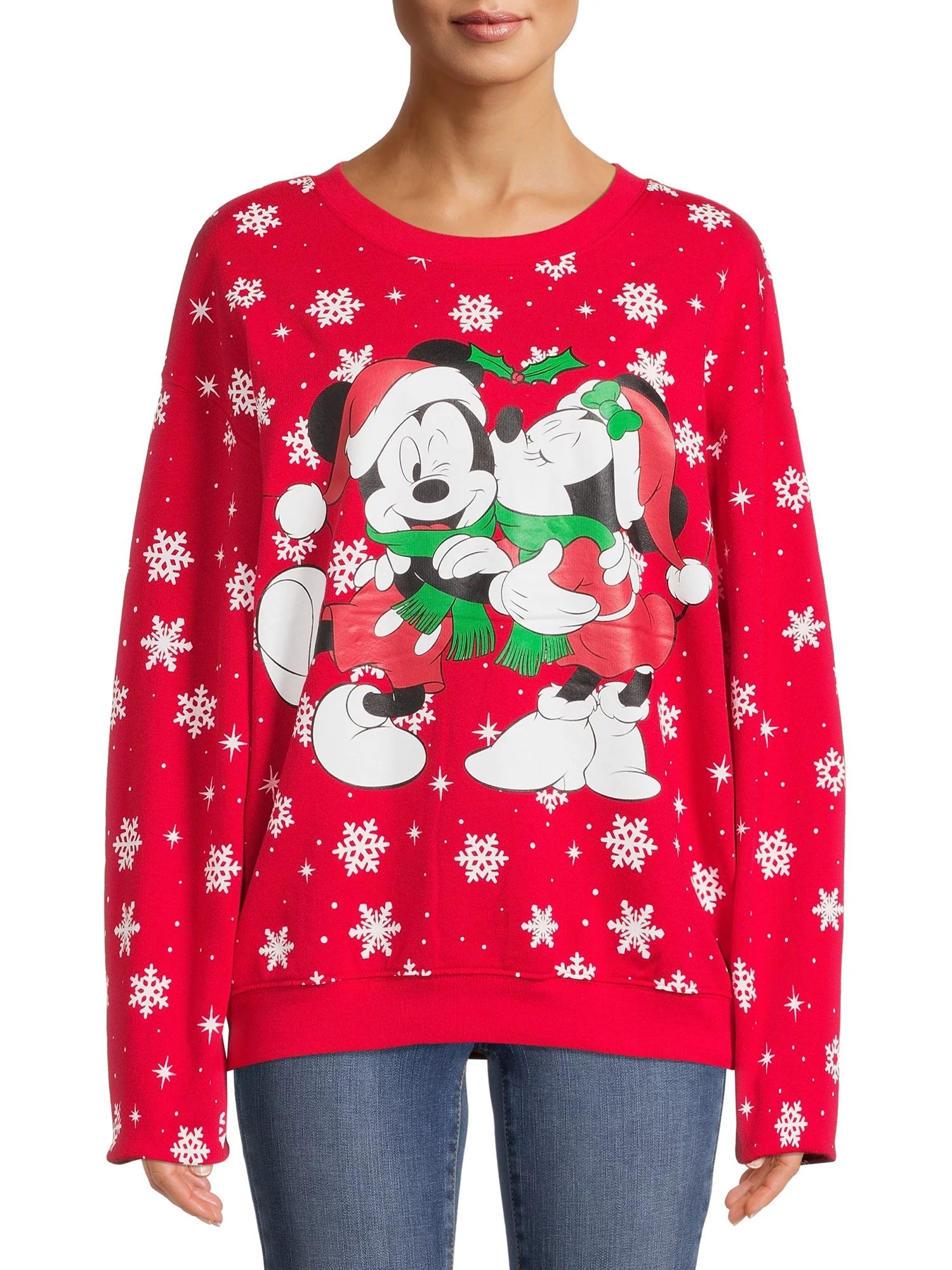 Mickey & Minnie Juniors' Kissmas Graphic Sweatshirt | Walmart (US)