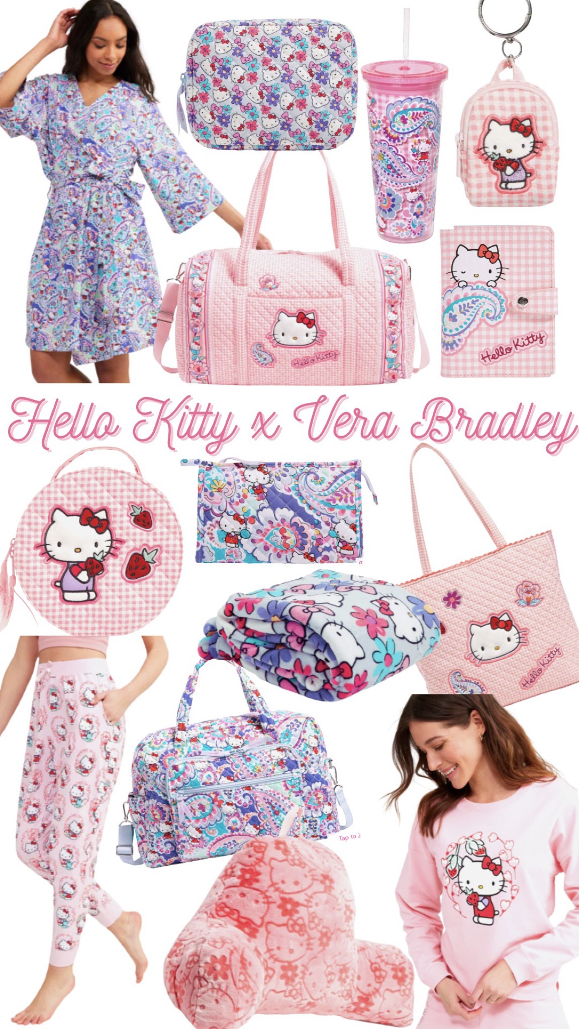 Hello Kitty x Vera Bradley limited edition collection 🐱🍓🩷 hello kitty bag, hello kitty sweatshirt, duffle bag, backpack, travel bag, tote bag, fleece blanket 

#LTKFind #LTKSeasonal #LTKitbag