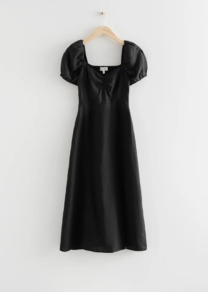 Puff Sleeve Linen Midi Dress | & Other Stories US