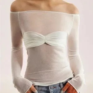 NWT - off shoulder mesh long sleeve shirt | Poshmark