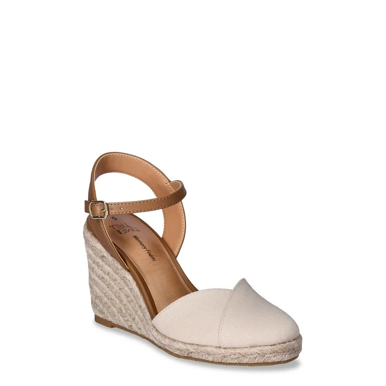 Time and Tru Women's Casual Eyelet Espadrille Wedges with Ankle Strap, Sizes 6-11 | Walmart (US)