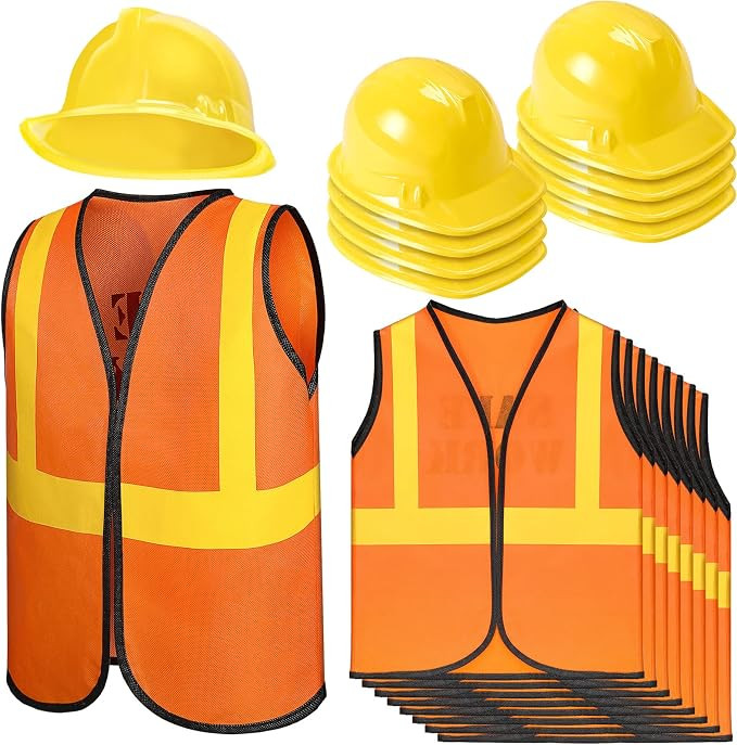 Geyoga 16 Pcs Construction Vest for Kids Party Favors Hard Hat Construction Dressing Up Supplies ... | Amazon (US)