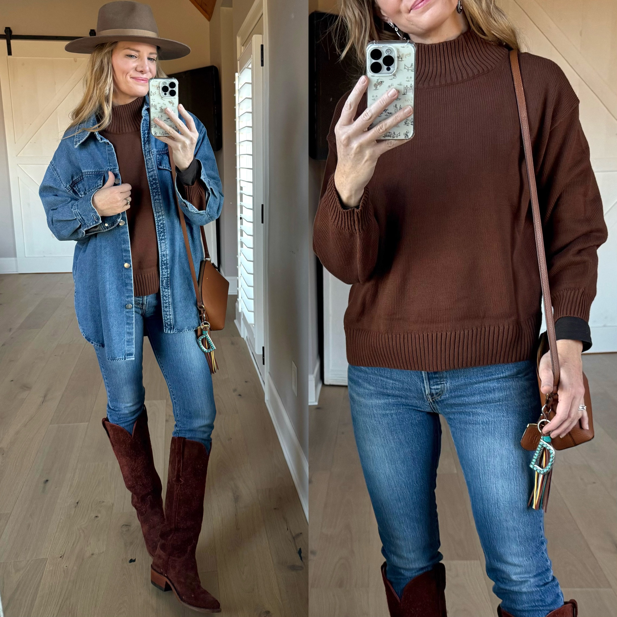 Western sweater outfit

Size reference 5’ 9” 140 lbs

Turtleneck sweater - large

High waisted jeans - 26 x 32 (these have 1 % elastane)

Denim shacket - medium (h&m several years old)

Flat brim rancher hat - urban outfitters several years old

Tall western boots - true to size



Tall cowboy boots. Tall suede boots. Western outfit ideas western style. Lucchese  boots. Amazon sweaters. Bag charms. 

#LTKStyleTip #LTKFindsUnder50 #LTKOver40