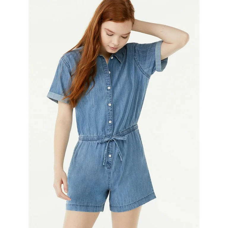 Free Assembly Women's Short Sleeve Drawstring Romper - Walmart.com | Walmart (US)