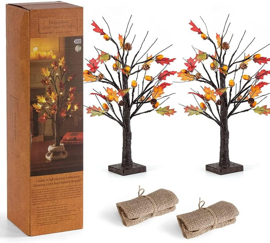 Monsense 2 Pack 24 Inch Lighted Oak Maple Tree Fall Decorations for Home, Battery-Powered Fall Ce... | Amazon (US)