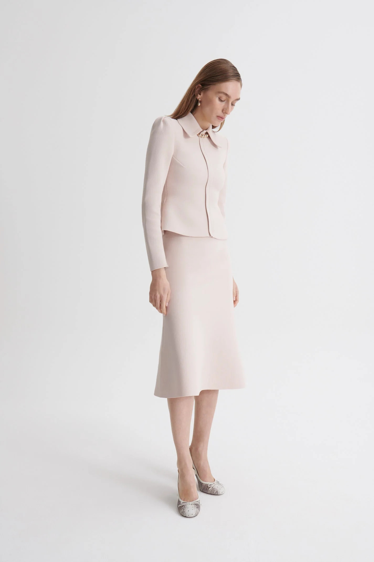 CREPE KNIT PEPLUM COLLAR JACKET - ICE.PINK - Scanlan Theodore | Scanlan Theodore US