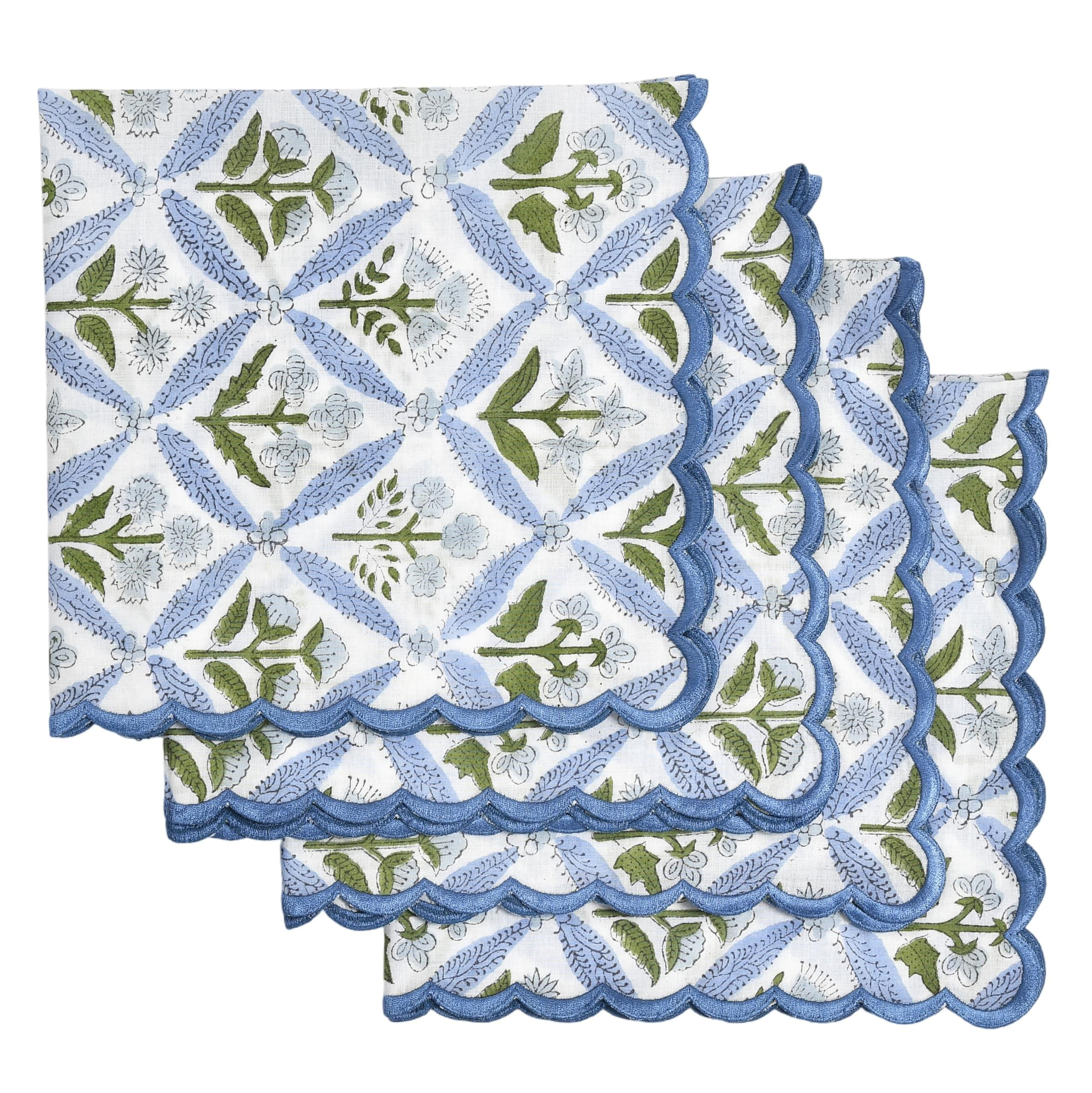 Ridhi Light Steel Blue Hand Block Print Napkins 18" x 18" Set of 4 Reusable Cotton Dinner Napkins... | Amazon (US)