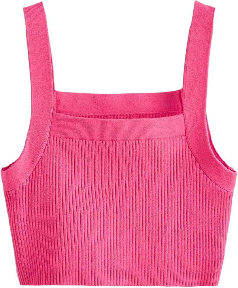 Floerns Women's Casual Solid Sleeveless Square Neck Rib Knit Crop Tank Top | Amazon (US)
