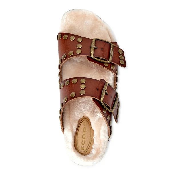 Scoop Women's Studded Faux Shearling Double Strap Sandals | Walmart (US)