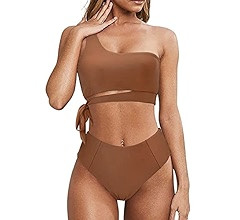 MOOSLOVER Women One Shoulder High Waisted Bikini Tie High Cut Two Piece Swimsuits | Amazon (US)