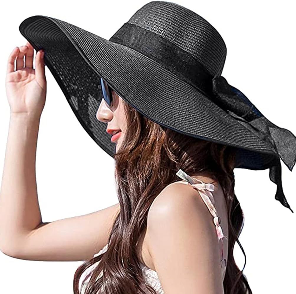 Women's Wide Brim hat Sun Protection Straw Hat Floppy Foldable roll up hat Summer UV Protection B... | Amazon (US)