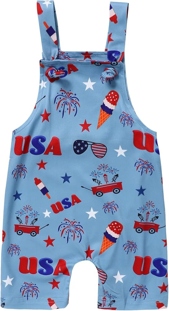 4th of July Baby Boy Bib Overalls American Flag Romper Strap Jumpsuit Independence Day outfit Sum... | Amazon (US)