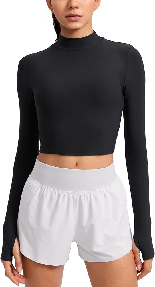 CRZ YOGA Cloudweight Crop Mock Neck Shirts for Women - Workout Athletic Gym Long Sleeve Tops Soft... | Amazon (US)