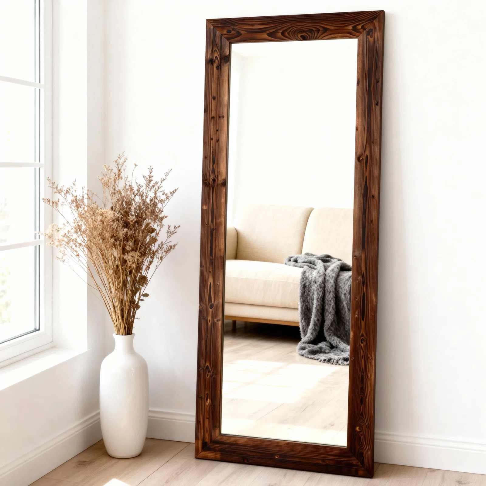 Brown Full-length Mirror, 65x22 Inch Wood Frame Full-length Mirror, Freestanding Mirror For Bedro... | Wayfair North America