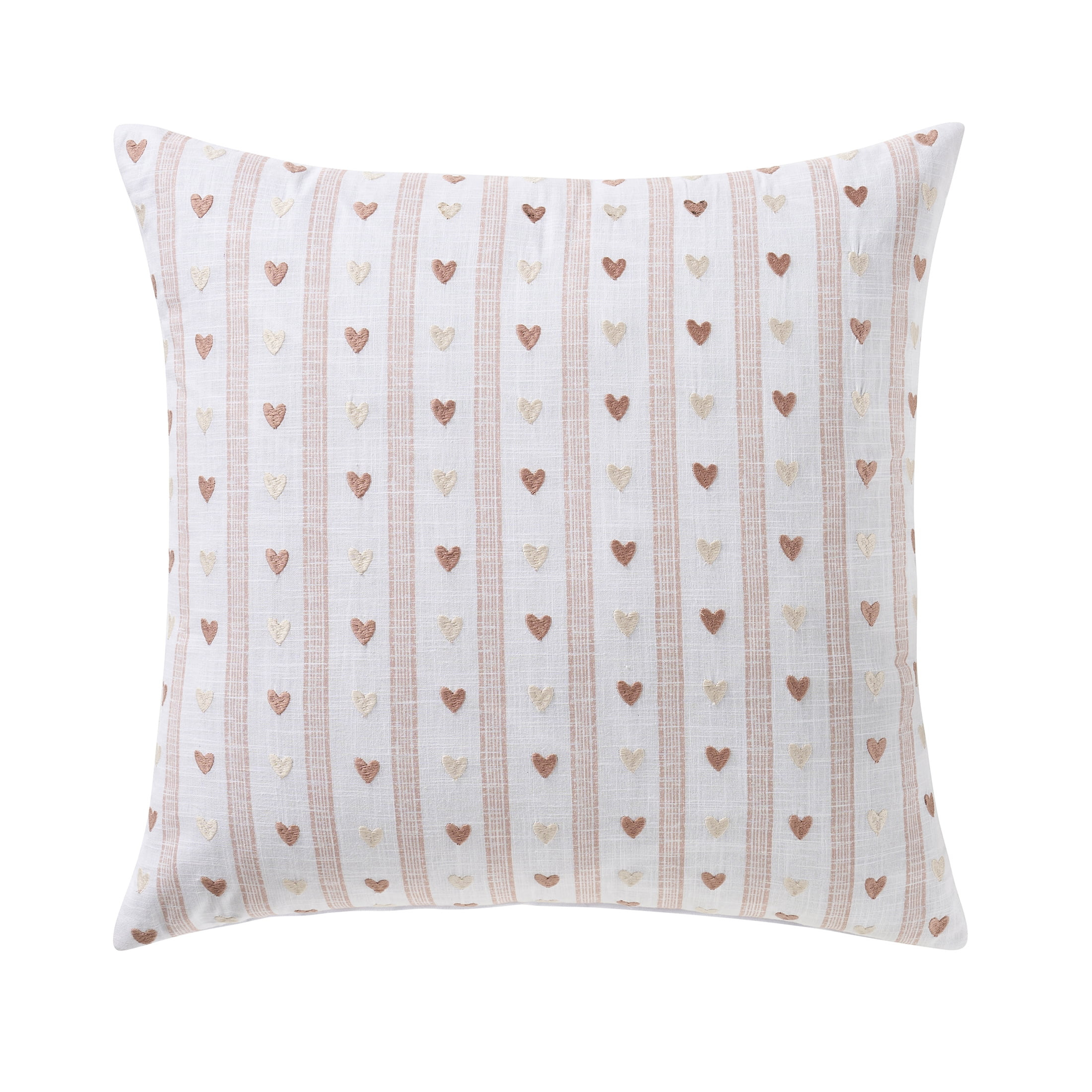 My Texas House 20" x 20" Marna White/Pink Hearts Cotton Decorative Pillow Cover | Walmart (US)