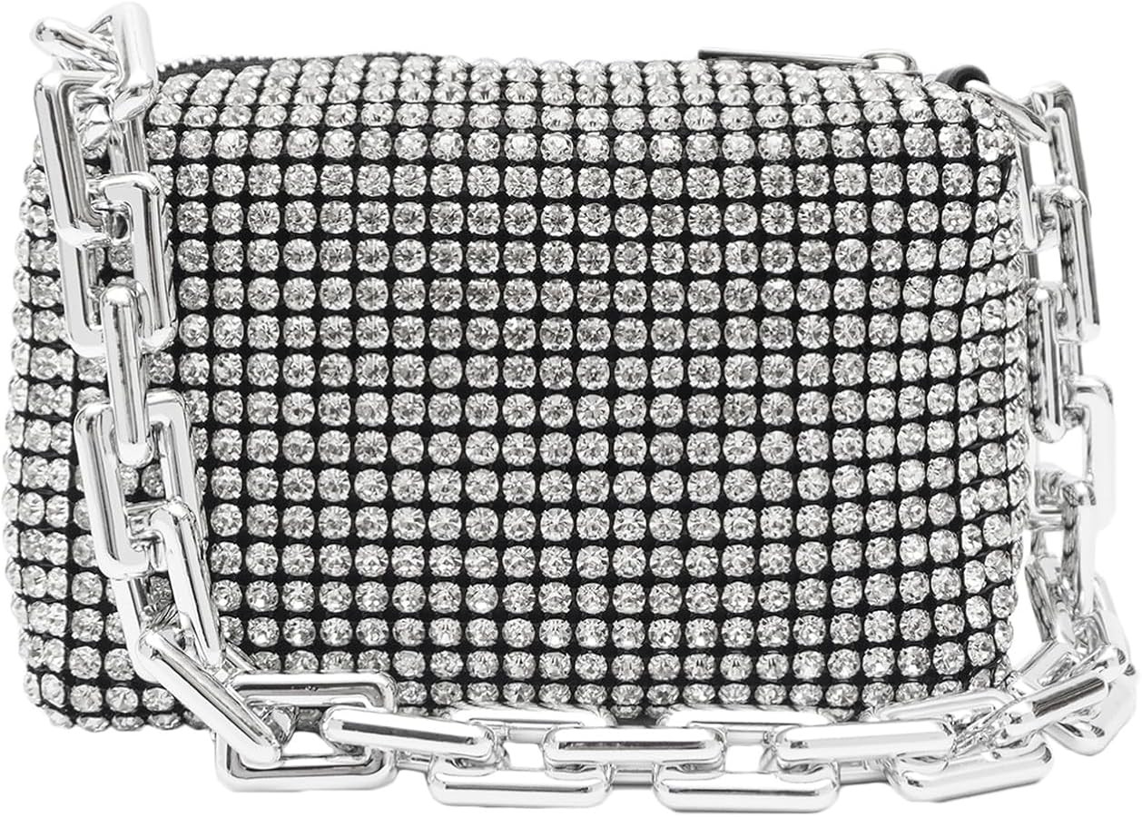 Bling Crystals Evening Clutch Bag for Women Silver Rhinestone Handbag Bridal Wedding Purse Sparkl... | Amazon (US)