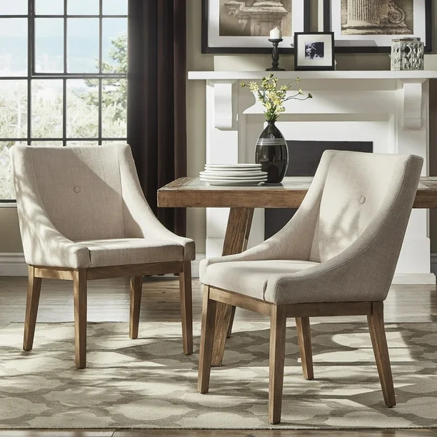 Weston Home Kirk Button Tufted Slope Arm Linen Dining Chair, Set of 2, Beige - Walmart.com | Walmart (US)