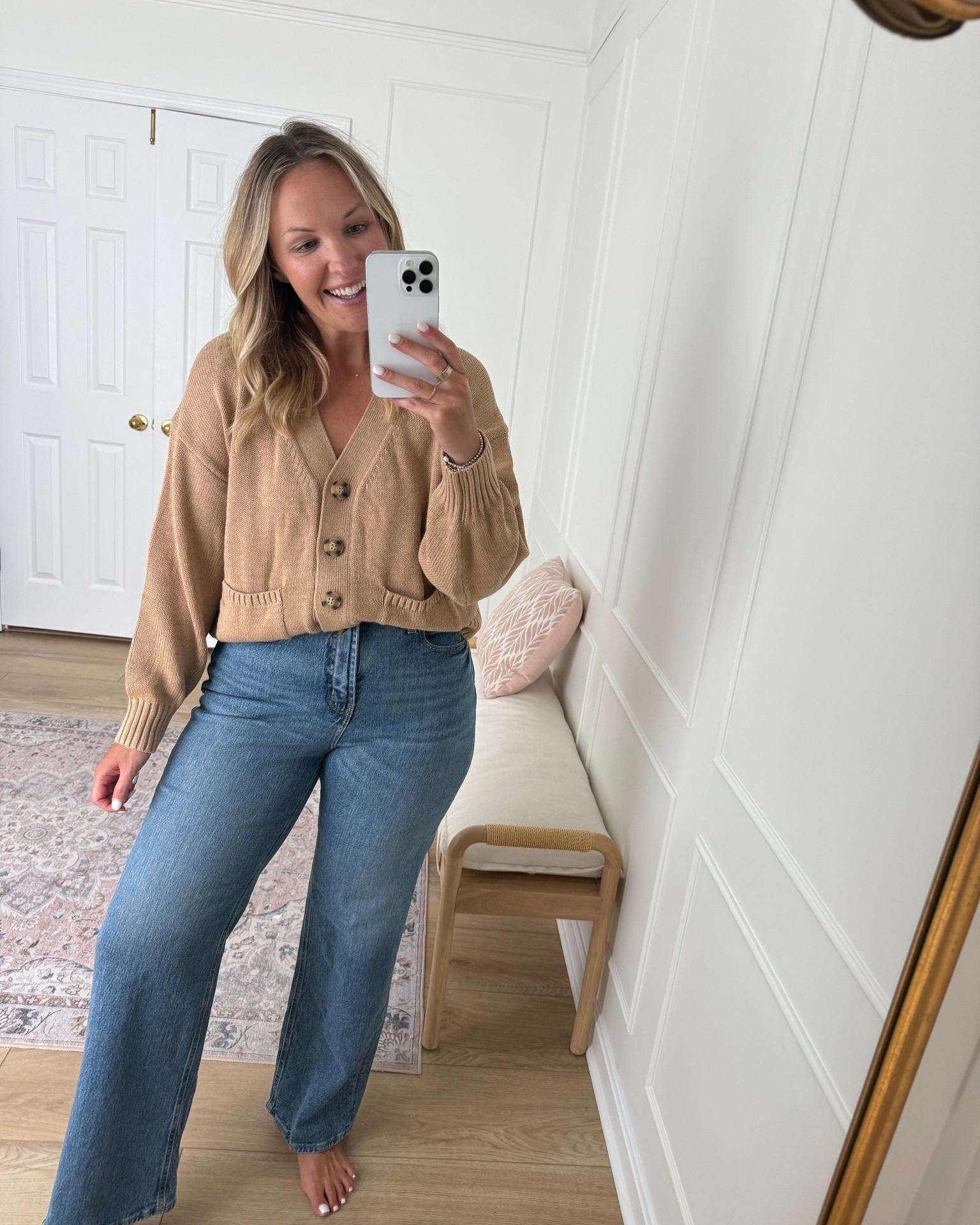 Casual fall outfit - wearing a size 10 jeans and med top