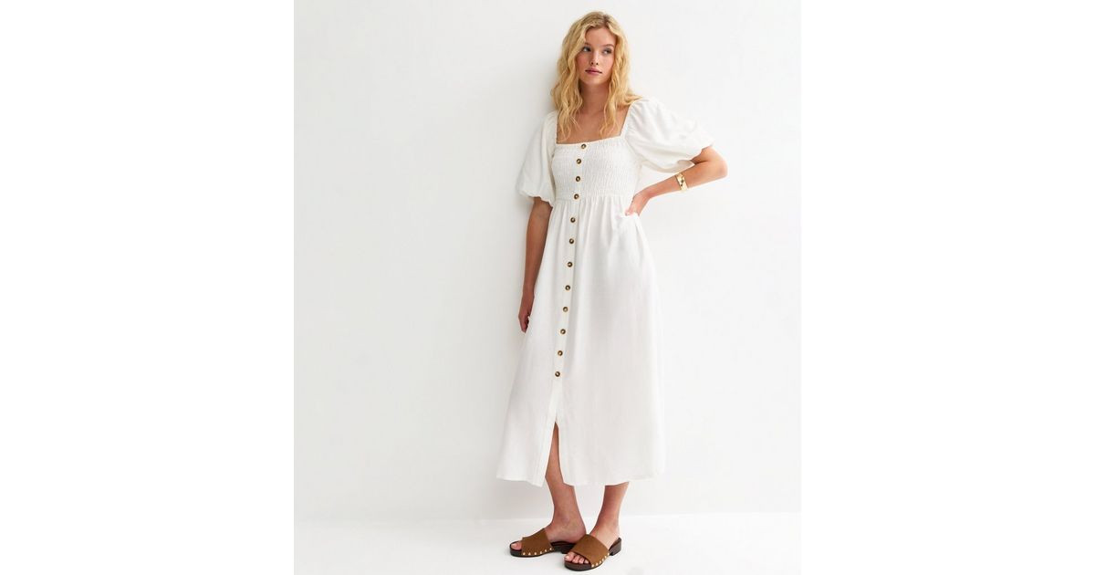 Cream Faux Button Milkmaid Midi Dress | New Look | New Look (UK)