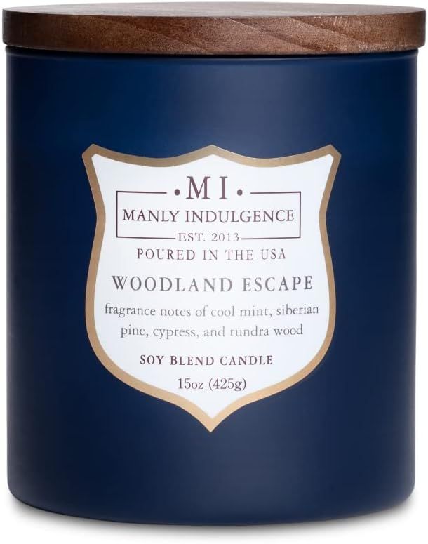 Manly Indulgence Woodland Escape Scented Jar Candle, Signature Collection, Wood Wick, Navy, 15 oz... | Amazon (US)