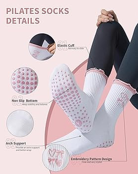 Yawlsow Cute Pilates Grip Socks for Women Ruffle Frilly Yoga Socks Non Slip Cotton Crew Grippy So... | Amazon (US)