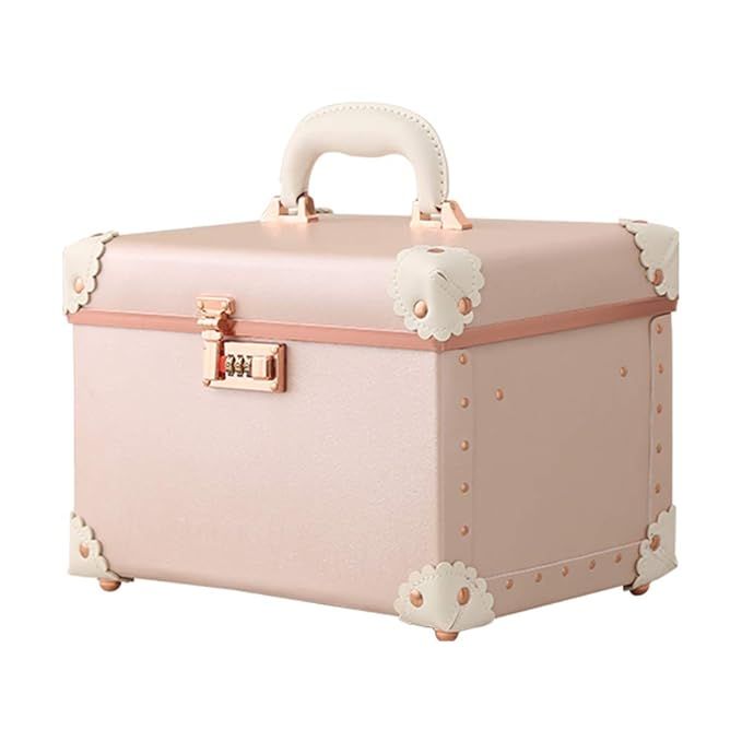 urecity Portable Makeup Train Case Cosmetic Organizer Case Leather Storage Box with Combination L... | Amazon (US)