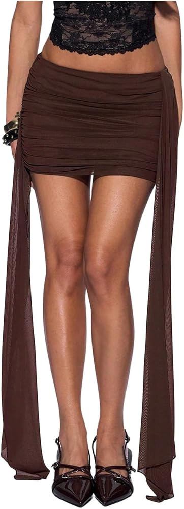 MakeMeChic Women's Summer Bodycon Mini Skirt Y2K Low Rise Ruched Fitted Cocktail Short Skirts | Amazon (US)