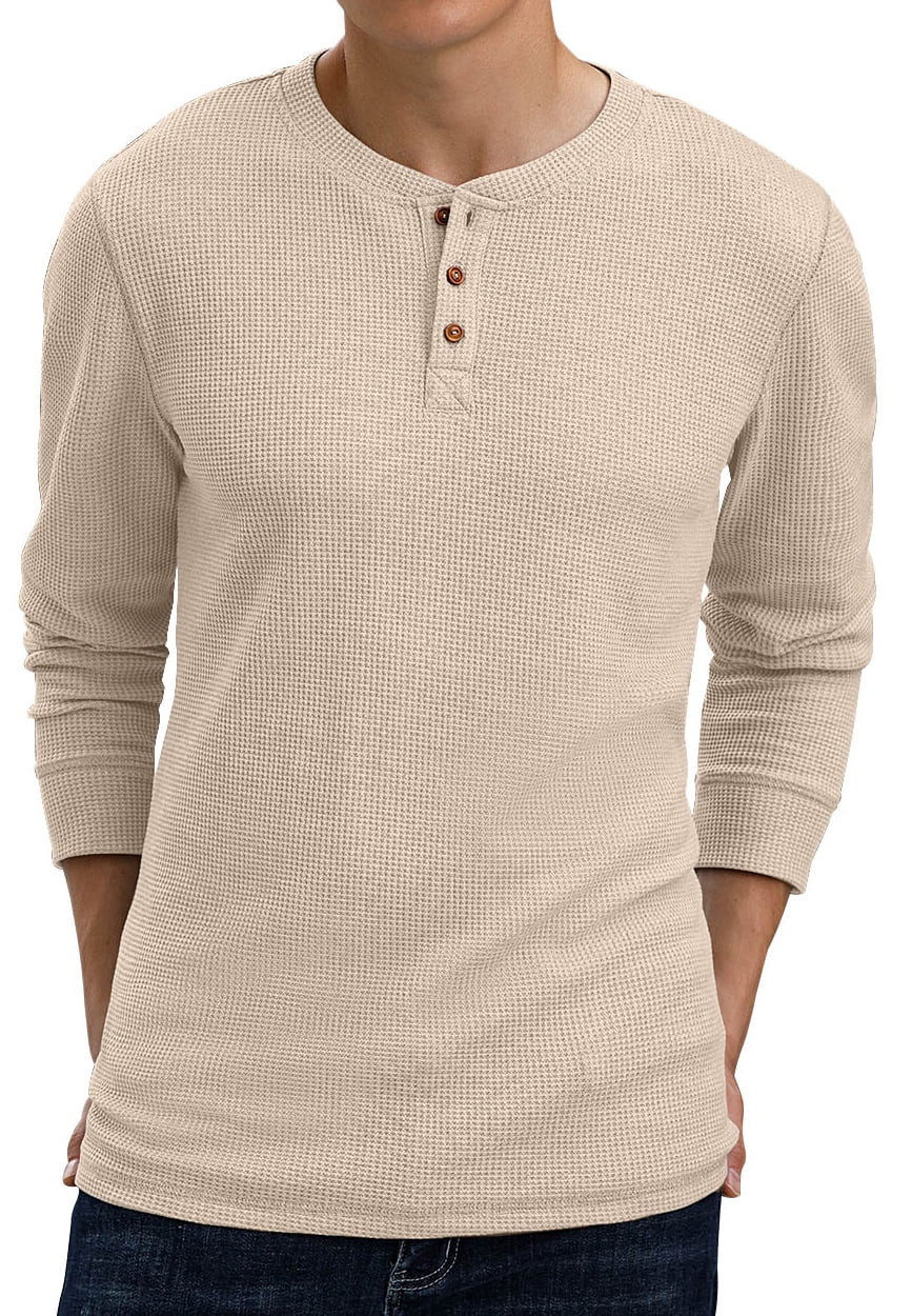 GIRUNS Men's Long Sleeve Waffle Henley Casual Henley T-shirts for Men | Walmart (US)