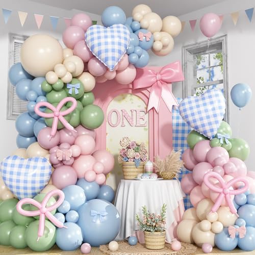 Silly Goose Balloon Arch Kit, Pink Blue Green Latex Balloon Garland Kit Gingham Heart Foil Balloons for Boys Girls Goose Birthday Baby in Bloom Baby Shower Floral Fairy Wildflower Party Decorations | Amazon (US)
