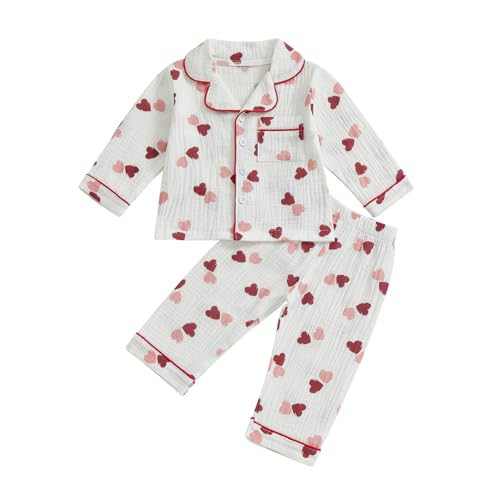 Nokpsedcb Toddler Boy Girl Valentines Pajamas Cute Heart Print Long Sleeves Shirt and Elastic Pants Loungewear Sleepwear (Red Heart, 4-5 Years) | Amazon (US)