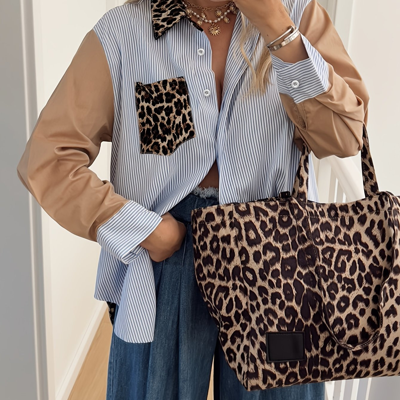 leopard button shirt casual   long sleeve - {region_name} | Temu Affiliate Program