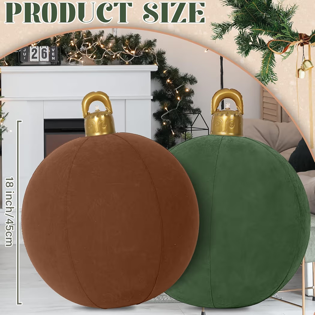 4 PCS 18" Velvet Christmas Inflatable Ball Ornament Large Xmas Inflatable PVC Balls Blow up Flock... | Amazon (US)