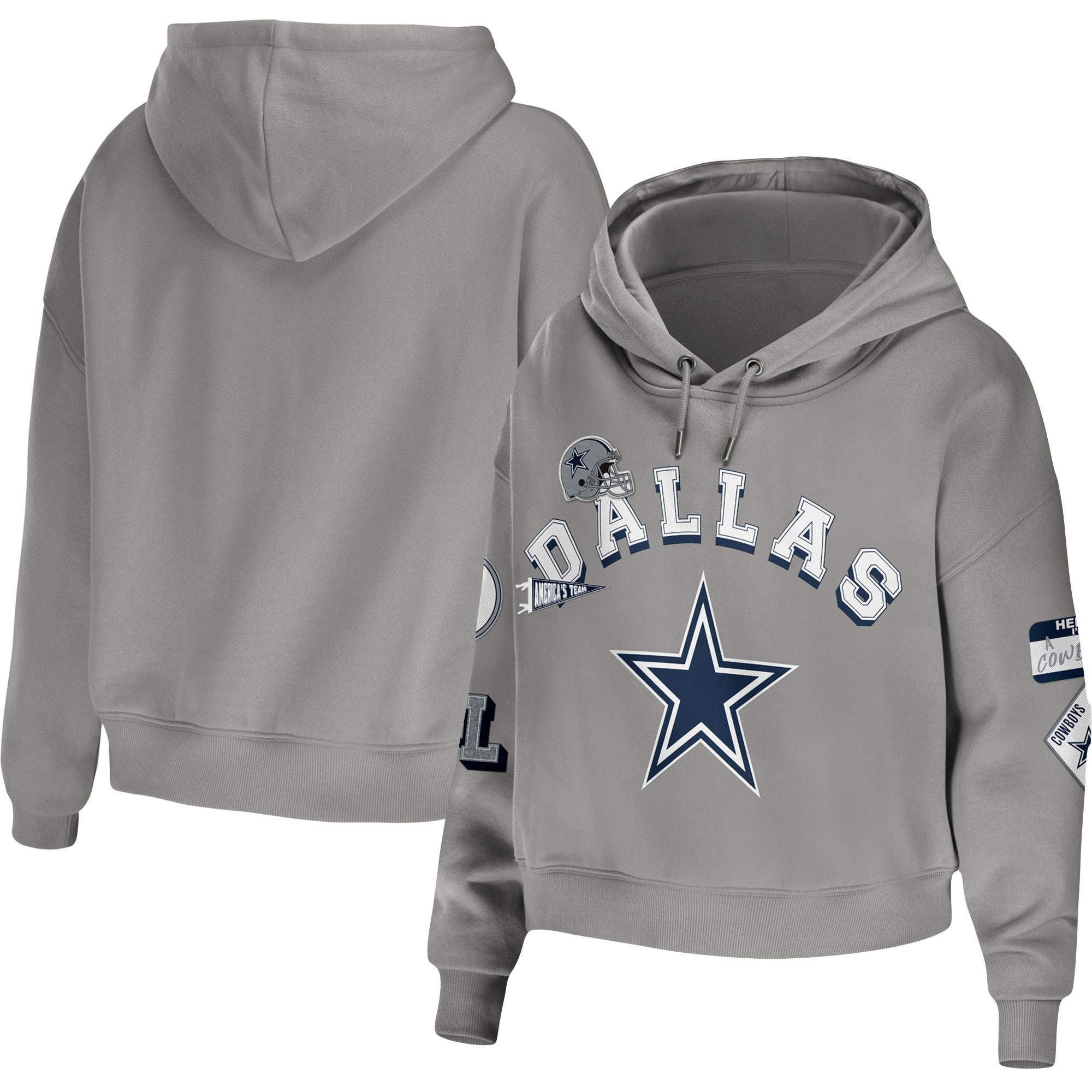 Women's WEAR by Erin Andrews Gray Dallas Cowboys Plus Size Modest Cropped Pullover Hoodie | Fanatics