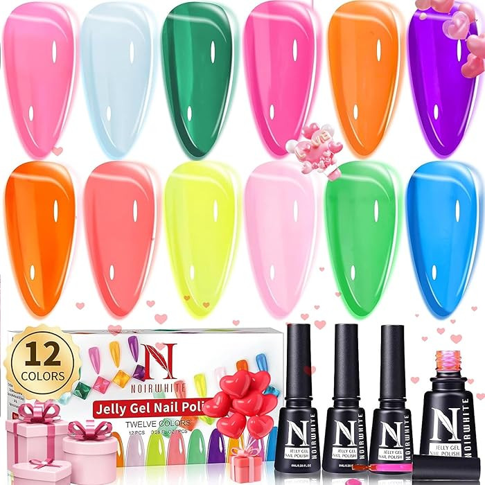 Jelly Gel Nail Polish, 12 Pcs Glossy Trendy Colors Transparent Nail Polish Set Nude Pink Purple G... | Amazon (US)