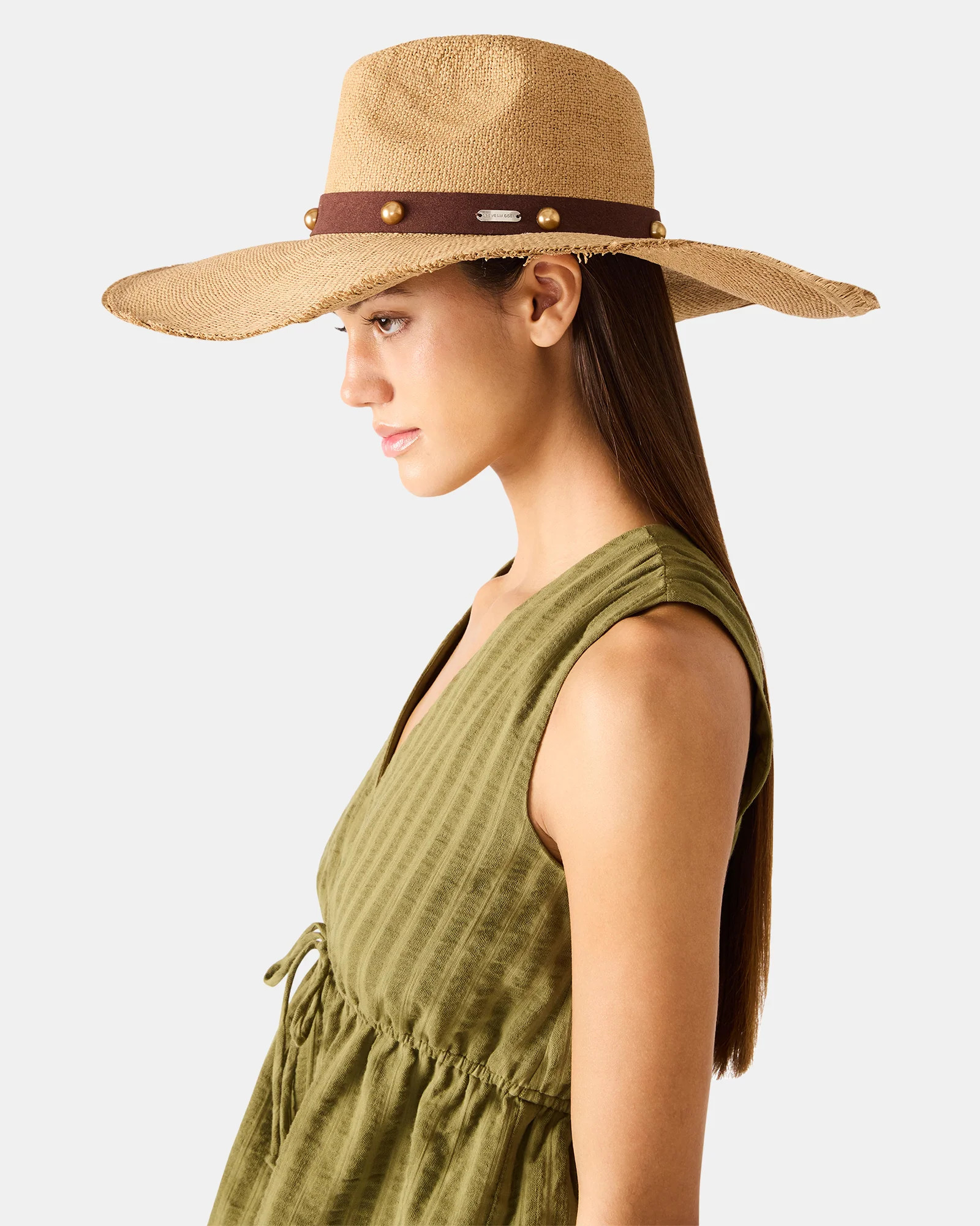 BOHO GLAM STUDS STRAW HAT TAN Women's Hat | Steve Madden (US)