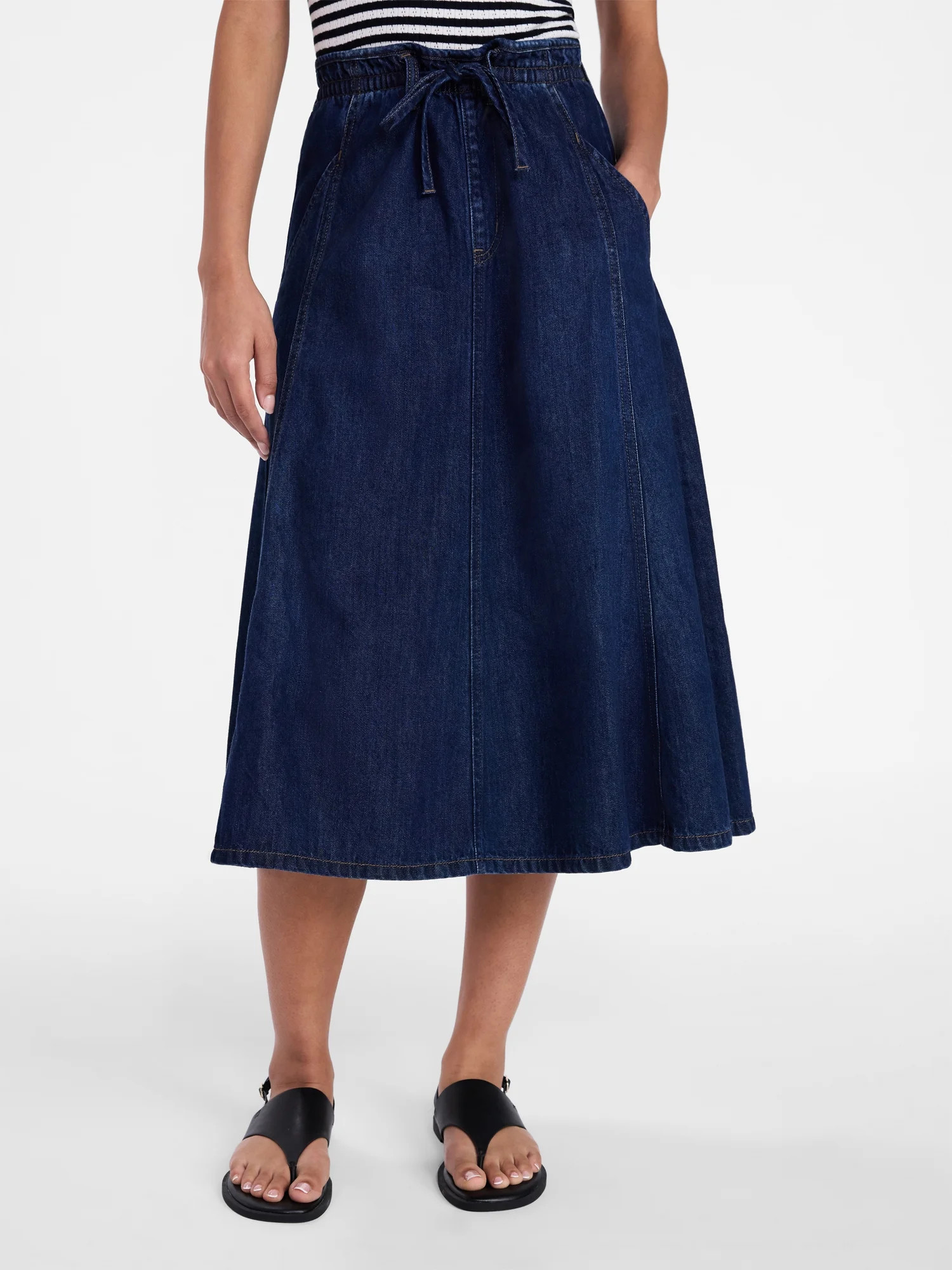 Time and Tru Women's Tie Waist Denim Midi Skirt, Sizes XS-XXXL | Walmart (US)