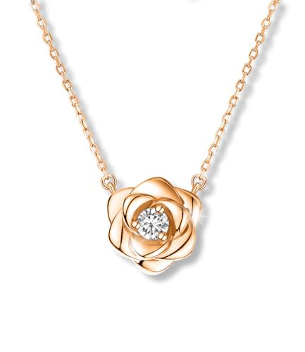 Raneecoco Rose Flower Necklace Rose Gold Plated Sterling Silver Pendant Jewelry for Women, Hypoallergenic & Nickel Free | Amazon (US)