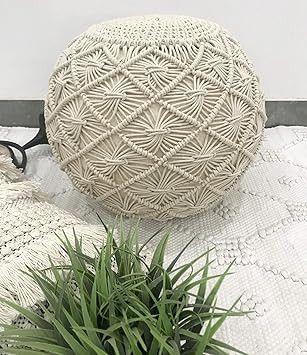 The Knitted Co. Cotton Pouf Handmade Macrame Ottoman - Farmhouse Rustic Accent Furniture - Footre... | Amazon (US)