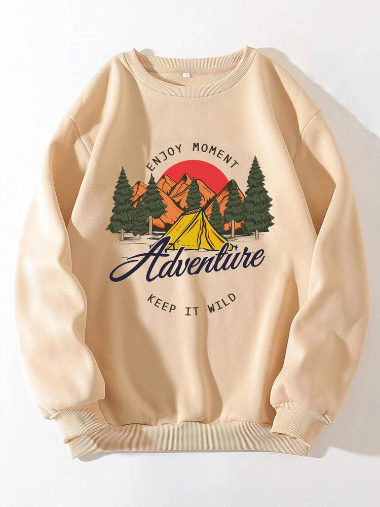 SHEIN EZwear Mountain & Letter Graphic Drop Shoulder Sweatshirt | SHEIN