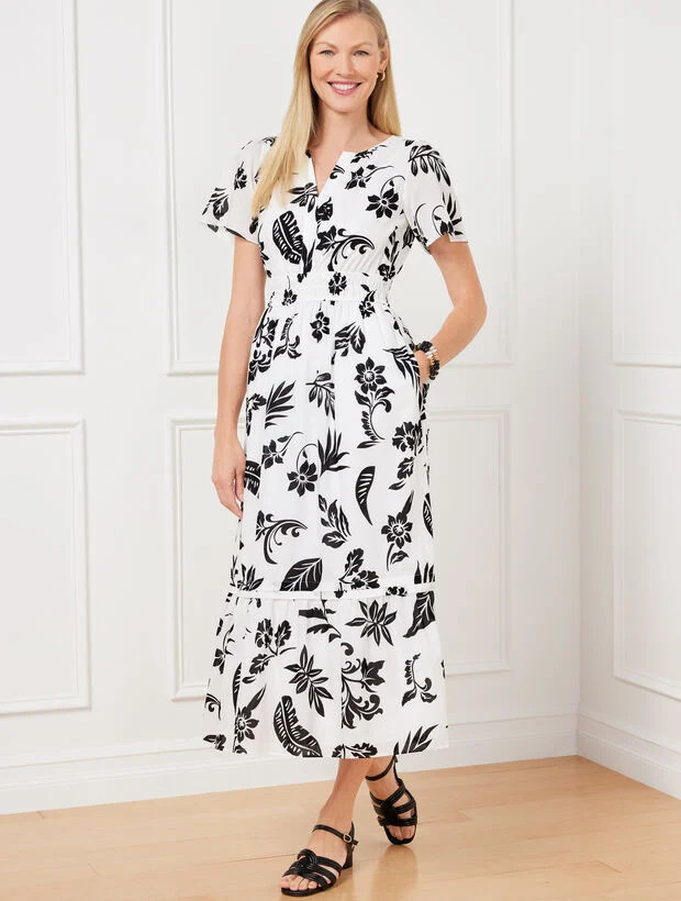 Flutter Sleeve Midi Dress - Silhouette Palms | Talbots
