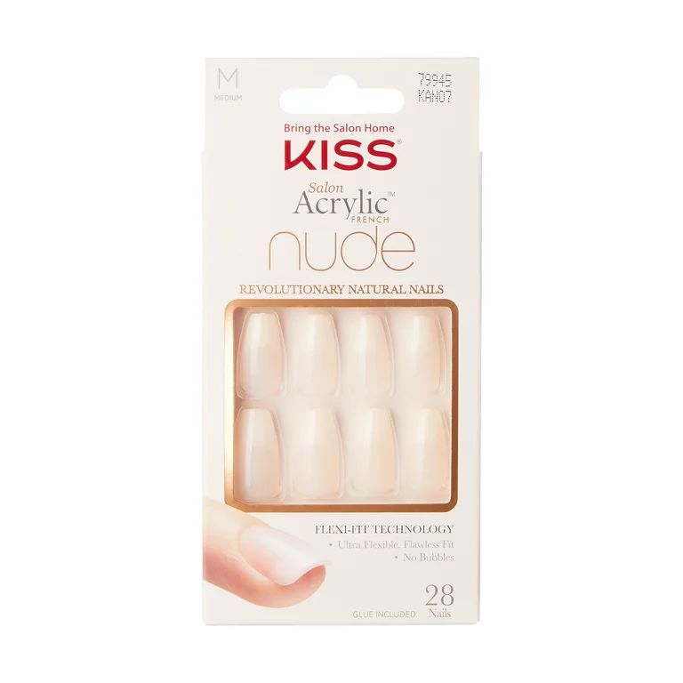KISS Salon Acrylic French Nail Manicure Set, Medium Length, Square, “ Leilani”, 28 Nails | Walmart (US)
