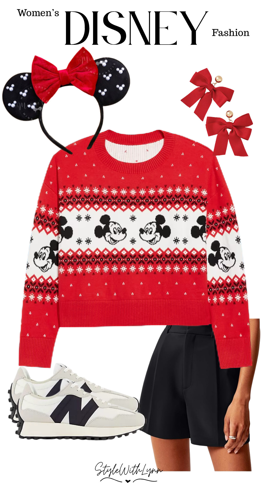 Featuring a cozy Mickey Christmas sweater, pearl Minnie ears, and cute red bow earrings. This look is ready for all your Disney holiday adventures. Pair with black tailored shorts and comfy New Balance sneakers for that effortless chic vibe while exploring the parks!

💫 Shop the full look on LTK!

Disney outfit ideas for women, Disney Christmas outfit, Mickey Mouse sweater, Minnie ears, holiday Disney style, Disney World outfit women, Disney fashion inspo, Disney park outfit, festive Disney look, women’s Disney clothes 

 #LTKHoliday #LTKStyleTip #LTKTravel