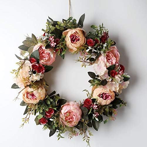 Peony Spring Wreath for Front Door, Handmade Pink Floral Wreath Artificial Spring Garland Wreath for | Amazon (US)