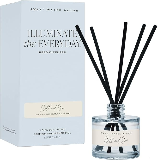 Sweet Water Decor Salt and Sea Reed Diffuser Set, Blue Tinted Glass Jar, Sea Salt Citrus and Musk... | Amazon (US)