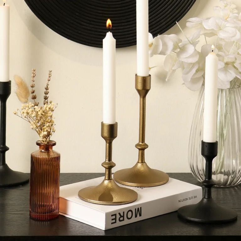 Better Homes & Garden 5.3" Decorative Gold Cast Iron Taper Candle Holder, Medium | Walmart (US)