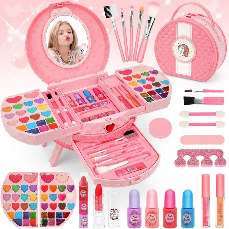 Sendida Kids Makeup Kit for Girl, 66 Pcs Real Washable Makeup Set for Little Girls Play Makeup To... | Walmart (US)