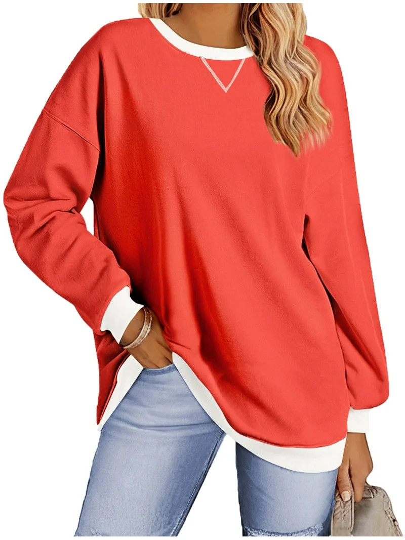 Fantaslook Color Block Sweatshirts for Women Crewneck Long Sleeve Oversized Pullover Tops Casual ... | Walmart (US)