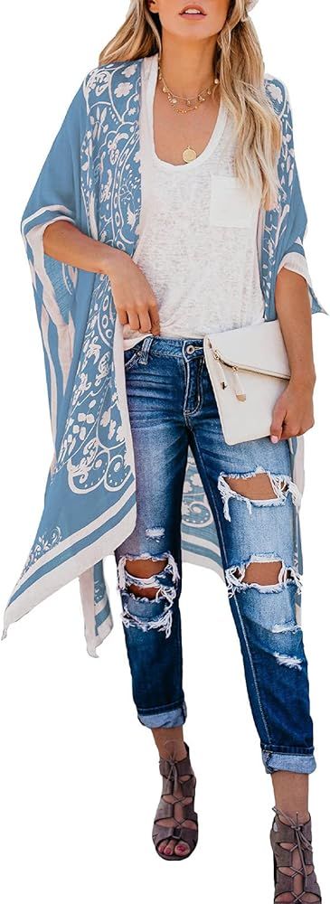 Dokotoo Womens 2022 Fashion Summer Print Kimono Casual Cardigans Loose Cover ups | Amazon (US)