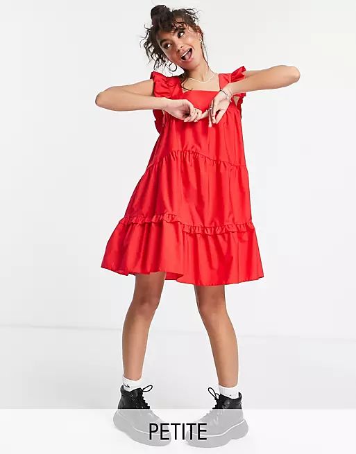 Topshop Petite poplin mini pini dress in red | ASOS | ASOS (Global)