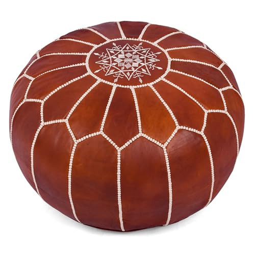 Marrakesh Gallery Genuine Leather Round Pouf Cover - Handmade Moroccan Ottoman Footstool, Unstuffed Footrest - Boho Decor - Bohemian Living Room, Bedroom, Kids Room - Housewarming Gift & Wedding | Amazon (US)